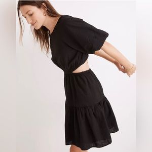 NWT Madewell Black Seersucker Puff-Sleeve Cutout Mini Dress